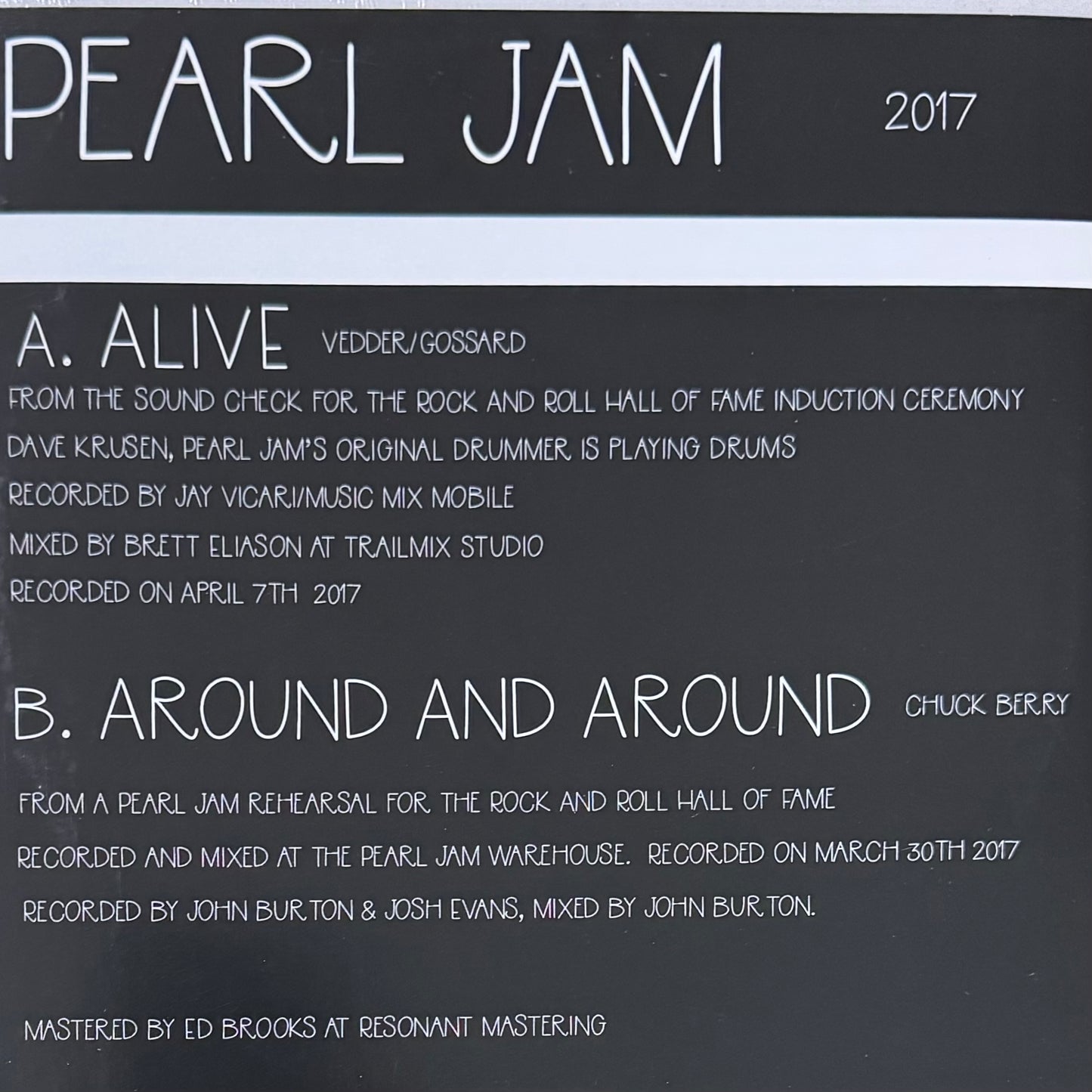 Pearl Jam – Ten Club 2016 Holiday Single 7" (Limited Edition)